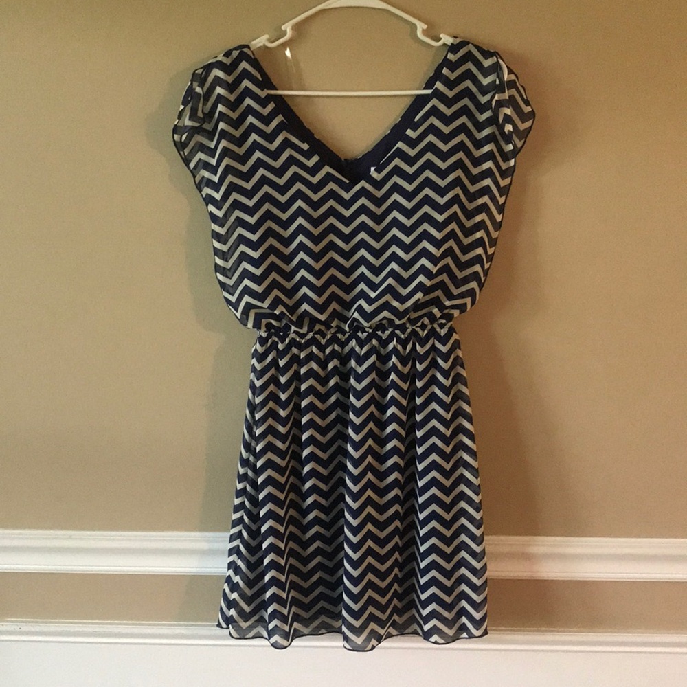 Speechless blue and cream chevron dress